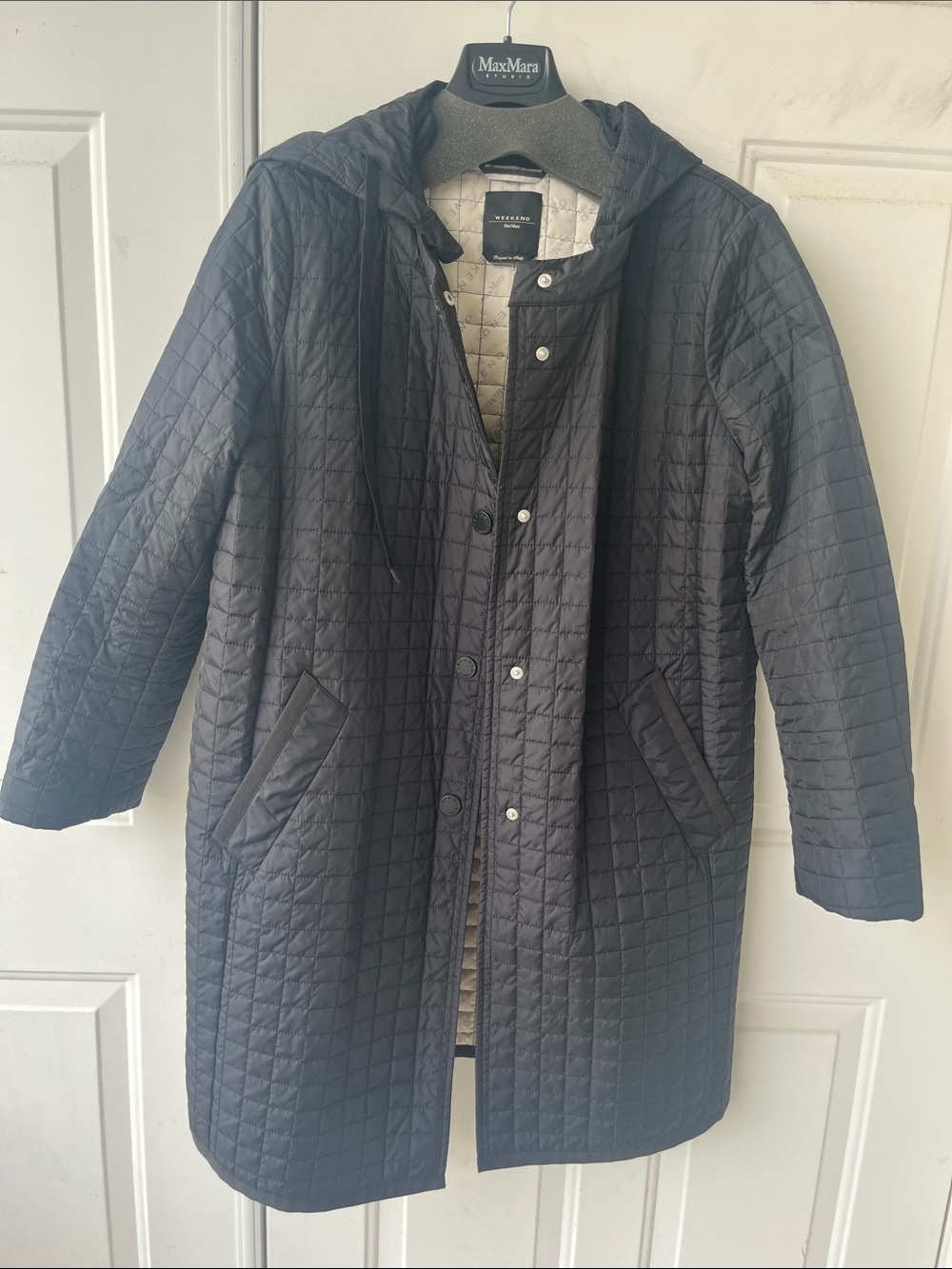 Weekend Max Mara Black Quilted Hooded Long Puffer Coat